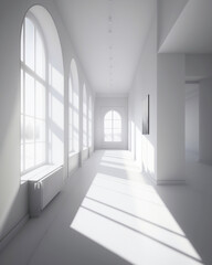 White Loft Style Apartment with bright sunlight and shadows. 