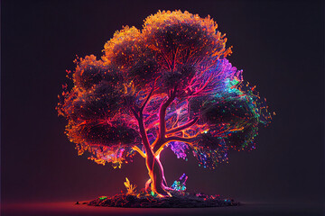 Fertility tree colourful and neon lights illuminated - obrazy, fototapety, plakaty