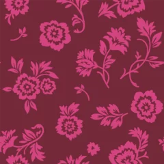 Fotobehang Vector creative hand-drawn abstract seamless pattern of stylized mallow flowers on a dark red background. © Maxim