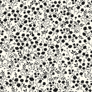 Vintage seamless tiny floral pattern. Light background with small black flowers. Design for wallpaper, clothing, packaging, fabric, cover, textiles