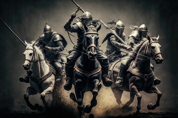 knights on horses, fight, war, generative ai - obrazy, fototapety, plakaty
