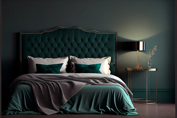 Modern emerald green bedroom interior. elegant bedroom interior