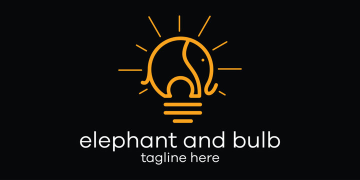 creative line logo elephant and bulb icon vector illustration