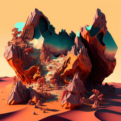 Fototapeta na wymiar Abstract landscape made of natural terracotta ,made with Generative AI
