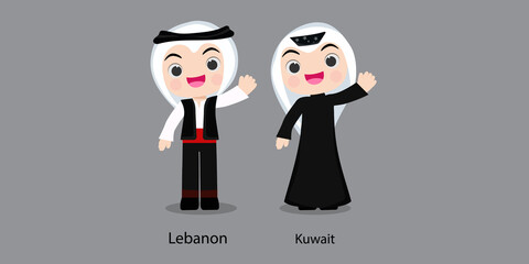 Obraz na płótnie Canvas Lebanon in national dress with a flag. man in traditional costume. Travel to Kuwait. People. Vector flat illustration.