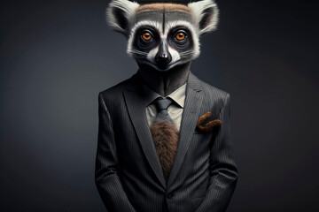 Portrait of a lemur dressed in a formal business suit ,made with Generative AI