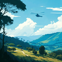 Fototapeta na wymiar Costa Rica landscape, flat design illustration ,made with Generative AI