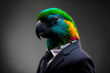 Portrait of a parrot dressed in a formal business suit ,made with Generative AI