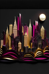 Paper art style ,Paper cut of colorful city design ,made with Generative AI