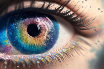 Human blue eye realistic beautiful closeup zoom ,made with Generative AI