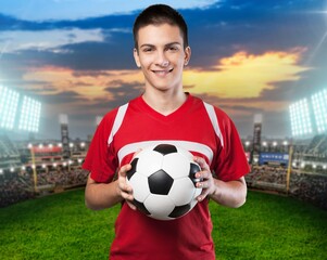 Man professional football player at stadium