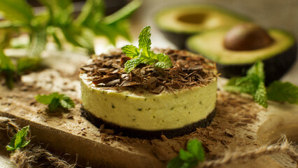 Avocado mousse with chocolate and mint.
