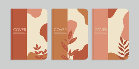 set of book cover designs with hand drawn floral decorations. abstract retro botanical background.size A4 For notebook, invitation, card, diary, planner, brochure, book, catalog