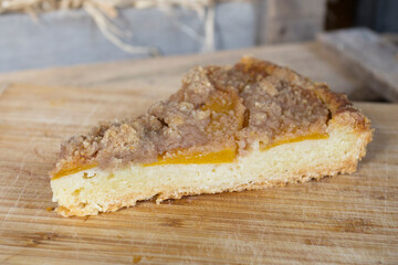 Peach cake made with a recipe with yogurt and fresh fruit.