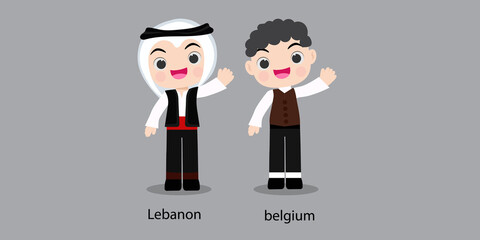 Obraz na płótnie Canvas Lebanon in national dress with a flag. man in traditional costume. Travel to Belgium. People. Vector flat illustration.