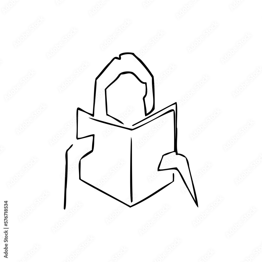 Poster man with open book sketch vector illustration on a transparent background