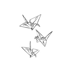 origami, cranes sketch