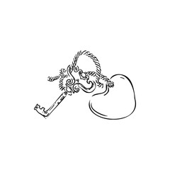 key, heart, rope sketch vector illustration on a transparent background