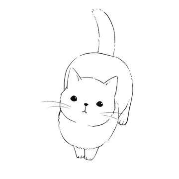 recommend clip art: Cat looking up at its owner, line drawing for coloring