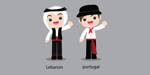 Lebanon in national dress with a flag.  man in traditional costume. Travel to Lebanon. People. Vector flat illustration.
