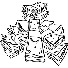 A bunch of wads of money sketch vector illustration hand draw