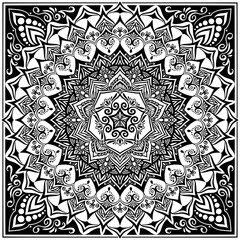 マンダラアート(ハート、幾何学模様、円形、五角形、線画、モノクロ)