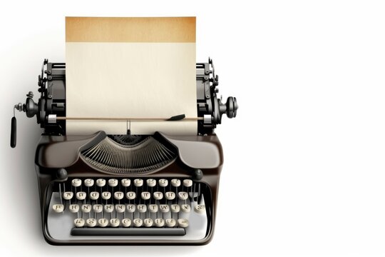Old vintage typewriter, isolated on white background. Generative AI