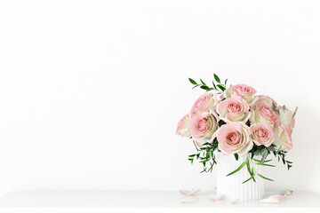 Background interior bouquet of pink roses