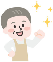 エプロンをつけた笑顔の人物