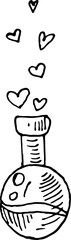 Flask, liquid, hearts sketch