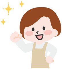 エプロンをつけた笑顔の人物