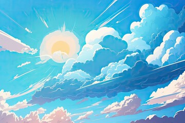 White clouds in a blue sky. Generative AI