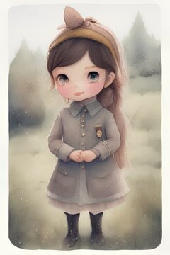 Digital painting illustration of police officer girl, storybook style