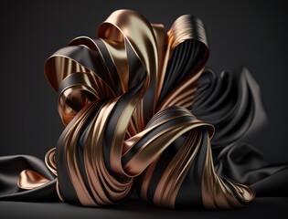 Lines and folds of fabric in dark metallic tones created with Generative AI technology