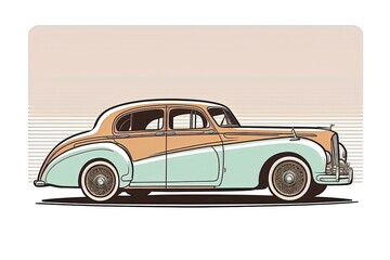 Obraz na płótnie Canvas Vintage retro styled car mockup on white background, right side view. Generative Ai