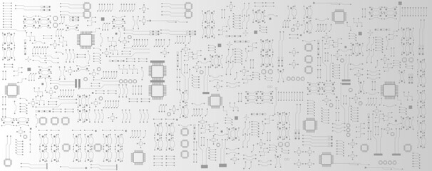 Black and white circuit electronic or electrical line with circuit board engineering technology concept vector background