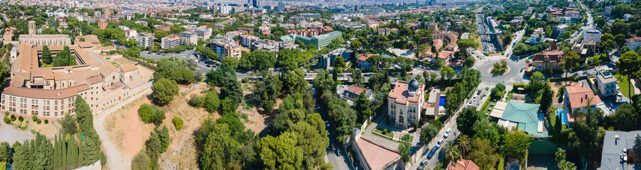 A panoramic bird's view of Pedralbes District with the Monastery of Pedralbes, Barcelona