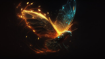luminous bird on dark background