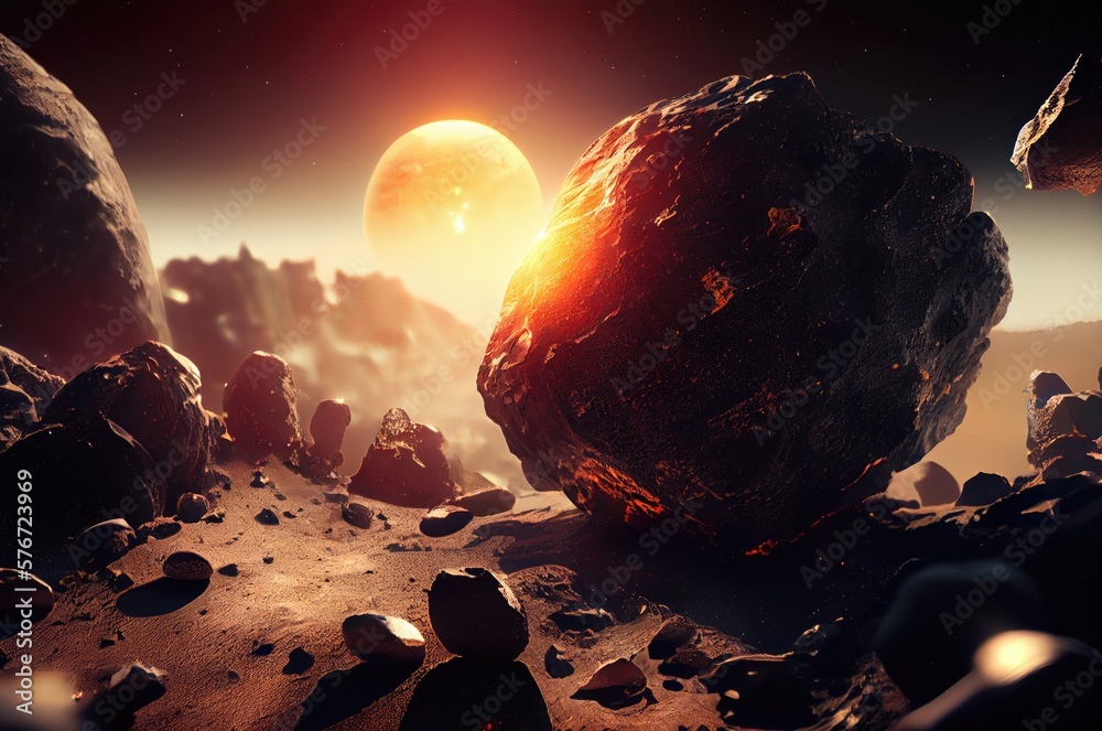 Poster asteroid field in space generative ai