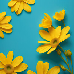 Obraz na płótnie Canvas yellow flowers on a blue background