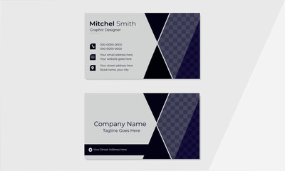 Blue corporate business card, name card template, horizontal simple clean layout design template.