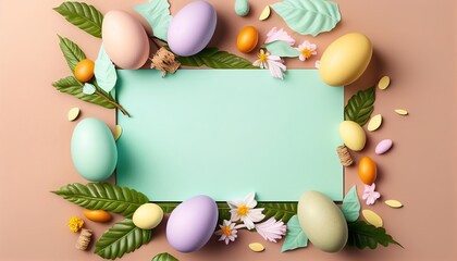 Naklejka na ściany i meble Easter holiday background. Easter eggs illustration backdrop with copy space. Generative AI