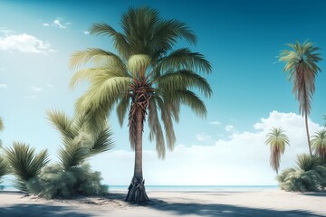 Palm trees nearby beach create with Generative AI