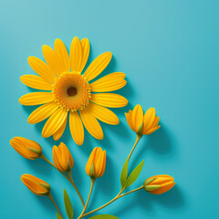 Fototapeta premium yellow flowers on a blue background