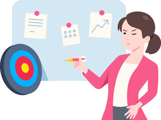 Female Entrepreneur focus on target Business Scene Concept Flat