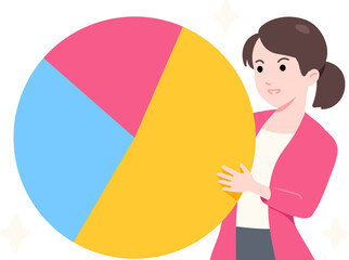 Female Entrepreneur holding Pie Chart Partner Business Scene Concept Flat