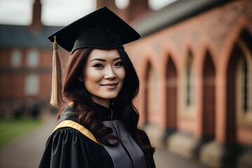 Portrait of an asian female university college graduate. Generative ai - obrazy, fototapety, plakaty