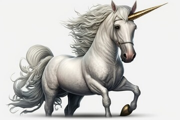 Obraz na płótnie Canvas Unicorn on a white horse; an illustration. Generative AI