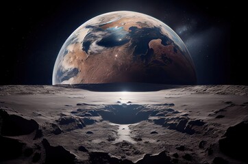 Fototapeta na wymiar View Of Earth From The Moon Generative AI
