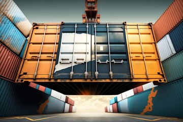 Loading sea containers in an industrial port. Transportation concept. Generative AI